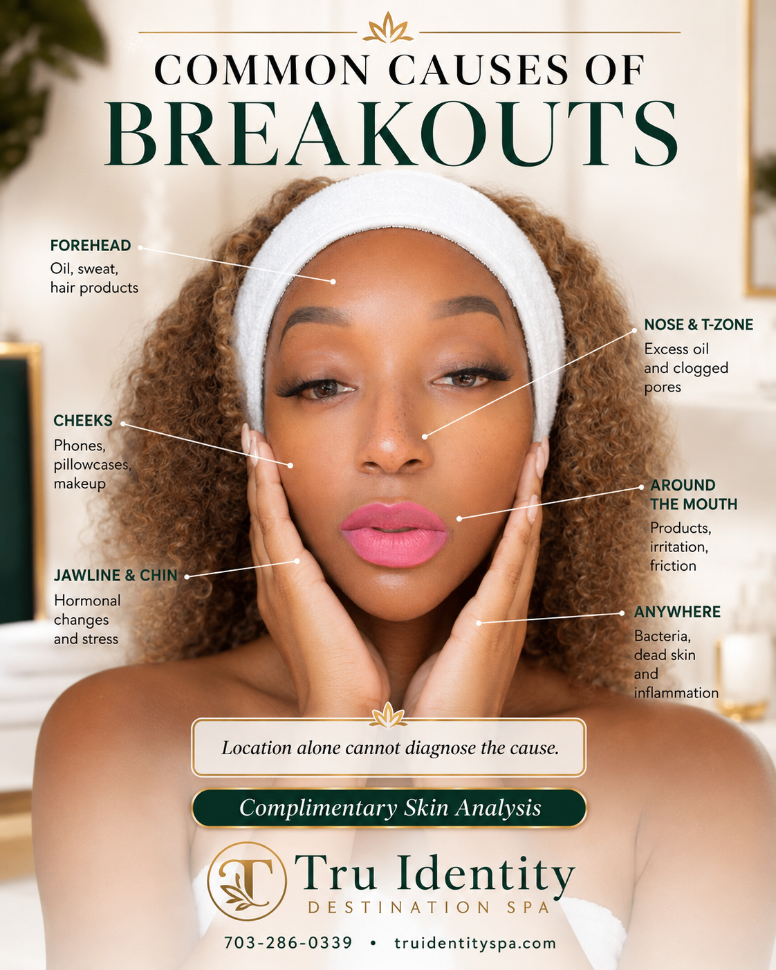 Common causes of breakouts by facial zone, from TruIdentity Destination Spa