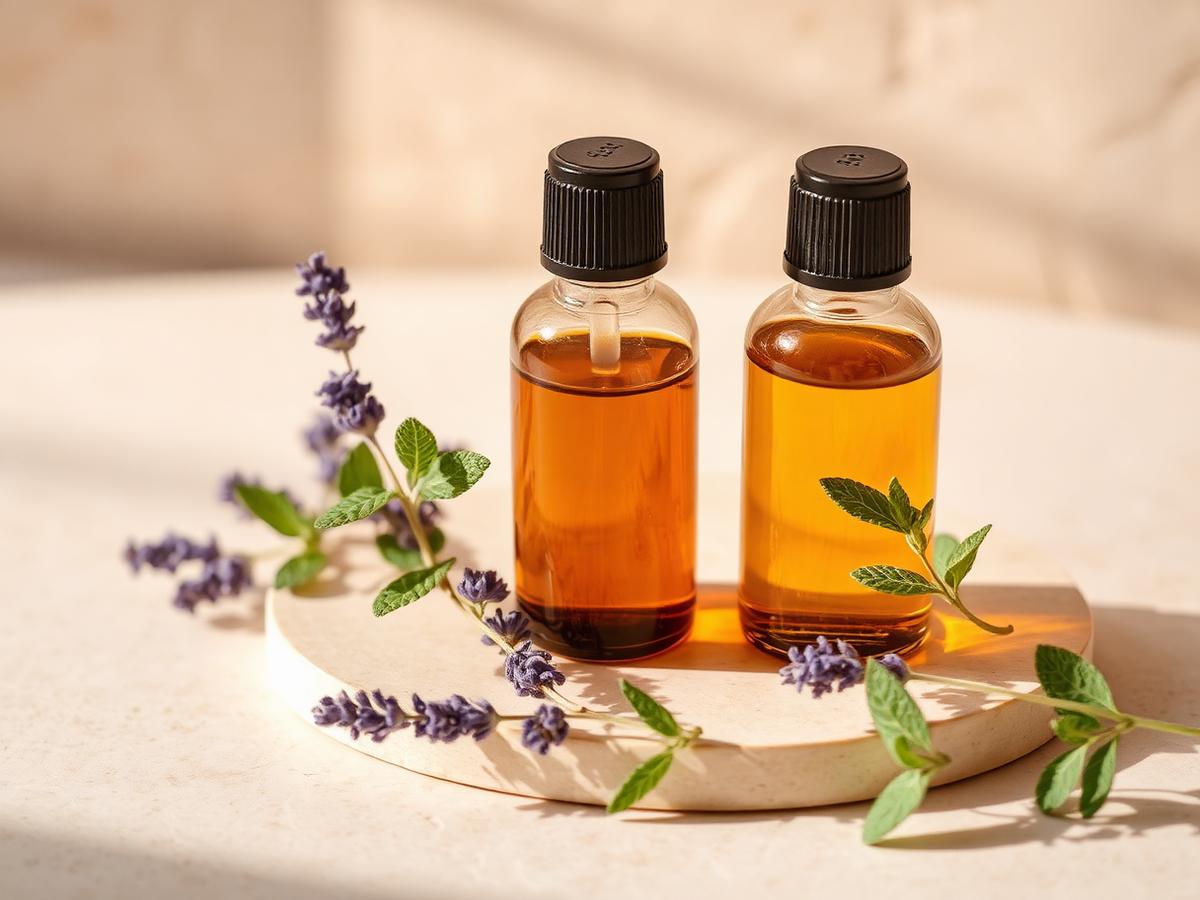 Essential oils with lavender and mint used in customized spa scent blends